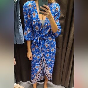 Zara Wrap Print Dress Blue
